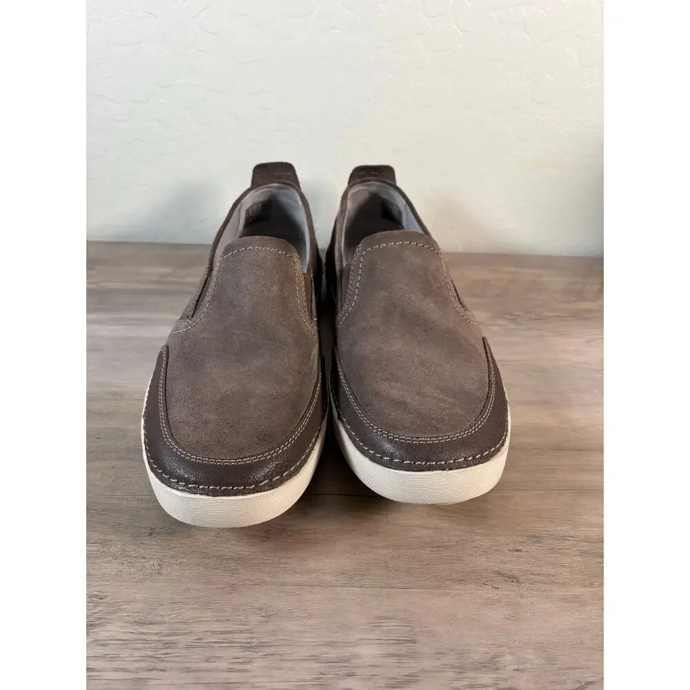 CLARKS Shoes Mens 11.5‎ Suede Leather Gossler Race Brown Slip on Loafers
